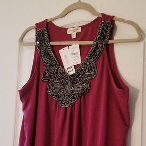 Tank Top by Annabelle New York.  Wine Color with a Black and Silver Applique.